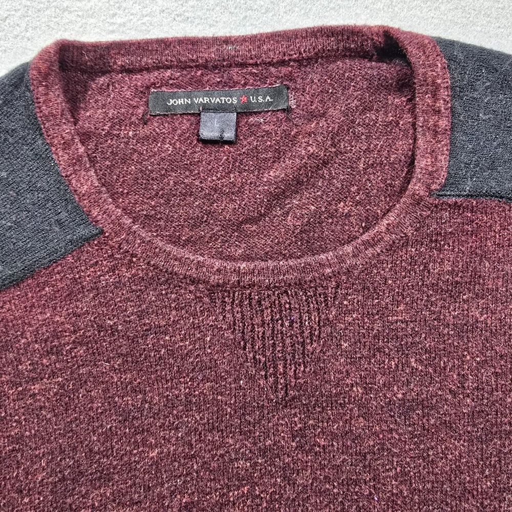 John Varvatos Mens Large Burgundy Sweater Colorblock Raglan Wool Blend - Picture 2 of 9